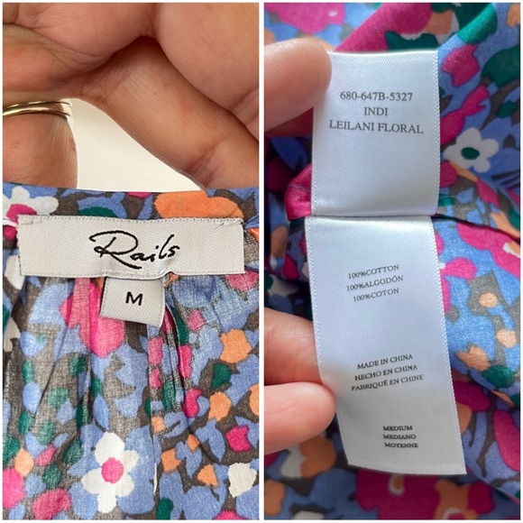 Rails pink Leilani floral cotton blouse top size Medium preowned - Picture 5 of 7